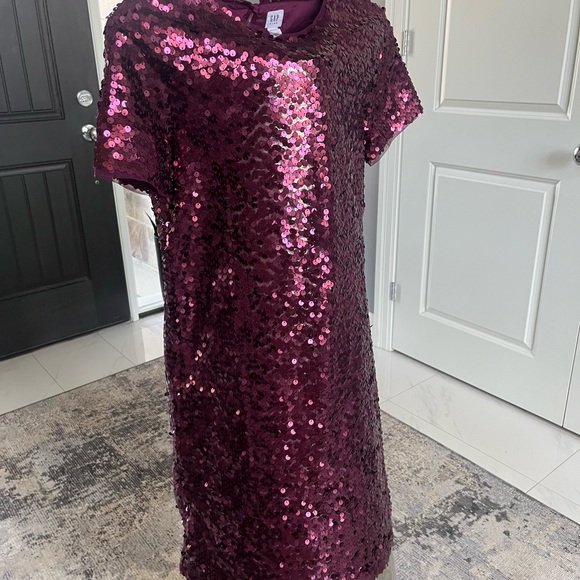 Sequined gap kids, XXL plum coloured holiday dress T-shirt style - Picture 13 of 17